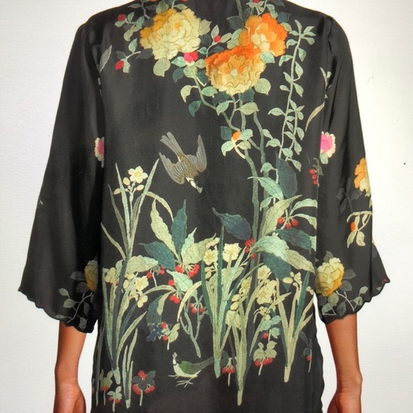 Johnny Was Floral Silk Blouse - Picture 2 of 6